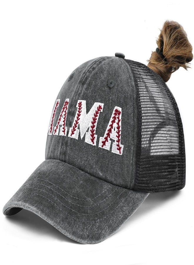 Kuyuayee Baseball Mama Ponytail Trucker Hat Mothers Day Birthday Gifts for Mother Mom Mama Embroidered Adjustable Washable Baseball Cap - Image 2